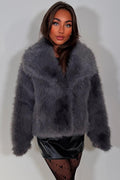 Faux Fur Jacket Collared Grey