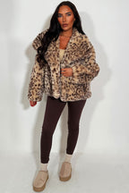 Faux Fur Jacket In Beige Leopard Print