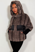 Faux Fur Jacket With Hood Taupe