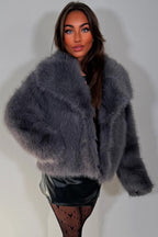 Faux Fur Jacket Collared Grey