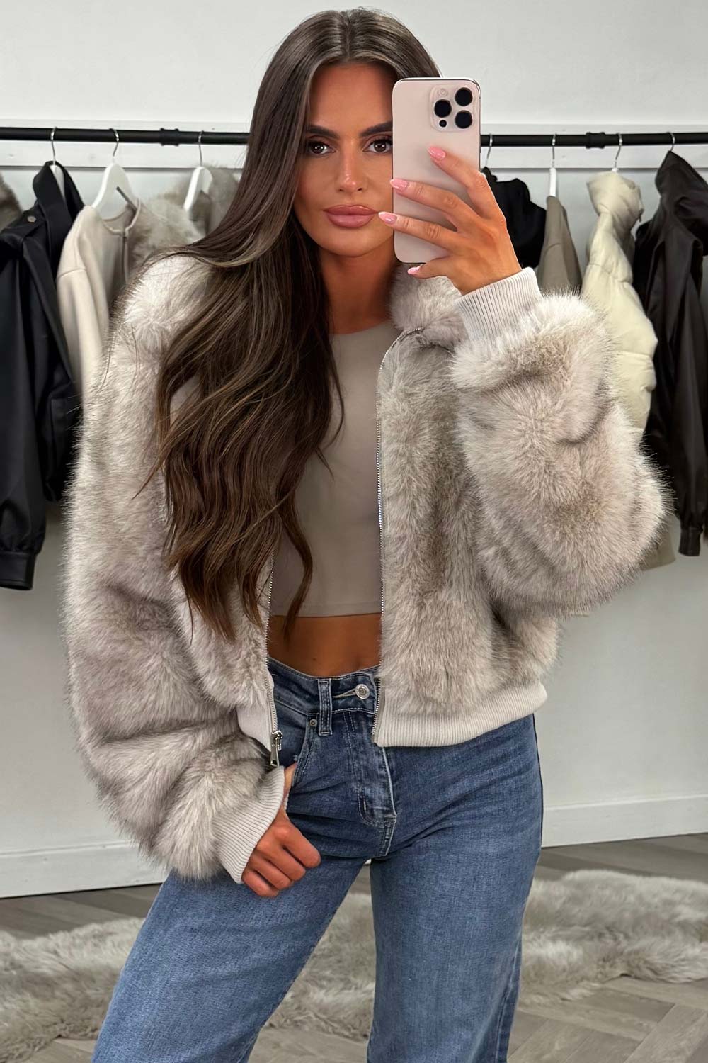 Faux Fur Jacket Beige
