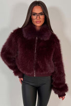 Faux Fur Jacket Burgundy