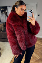 Faux Fur Short Plush Jacket Burgundy