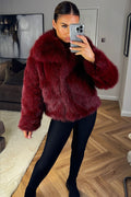 Faux Fur Short Plush Jacket Burgundy
