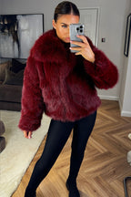 Faux Fur Short Plush Jacket Burgundy