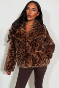 Faux Fur Jacket In Tan Leopard Print