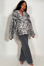 Faux Fur Jacket In White Leopard Print
