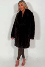 Long Faux Fur Coat Brown