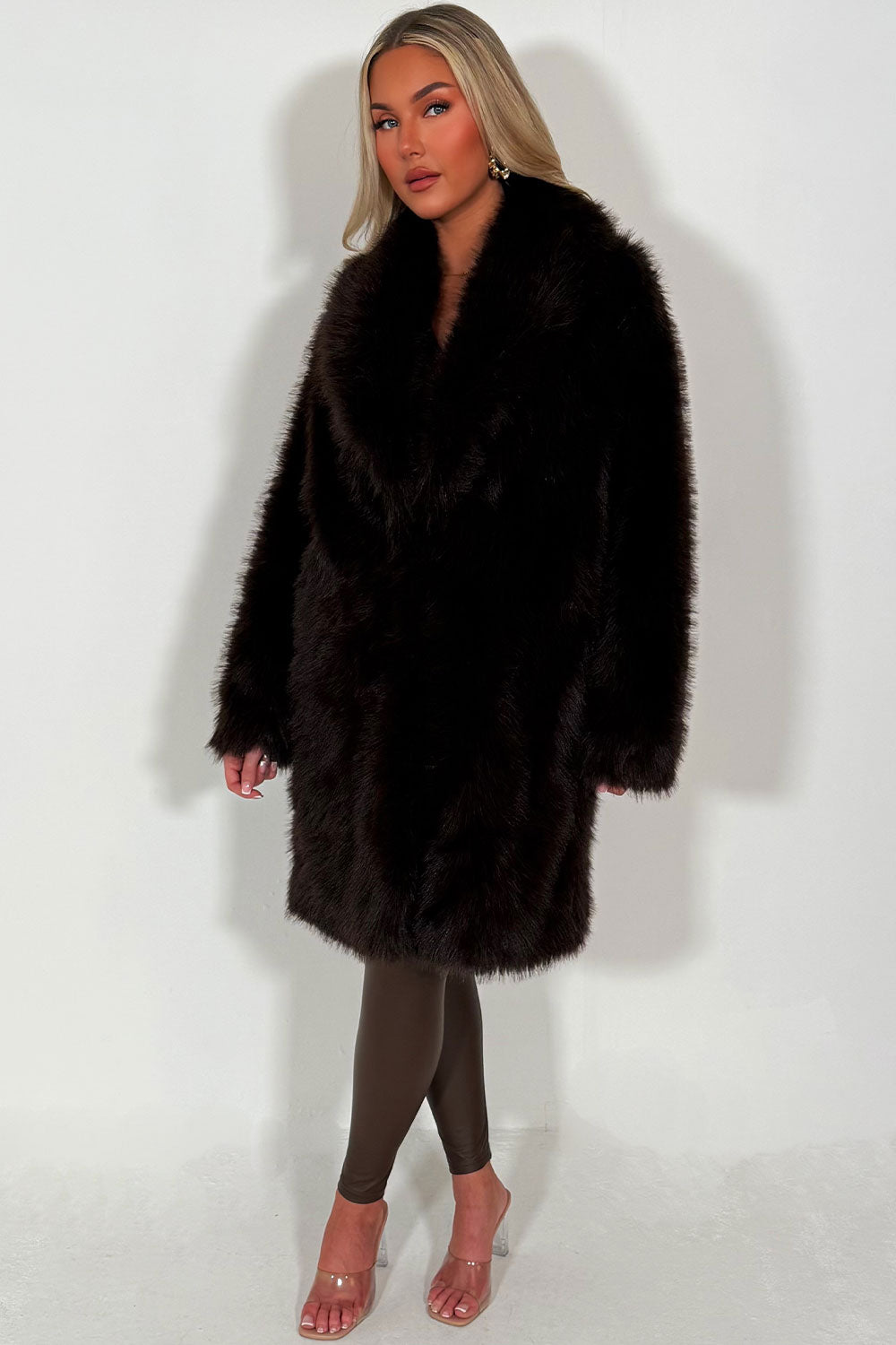 Long Faux Fur Coat Brown