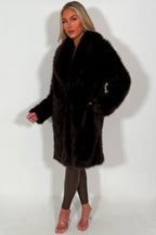 Long Faux Fur Coat Brown