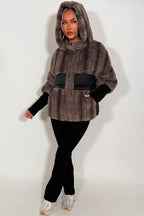 Faux Fur Jacket With Hood Taupe