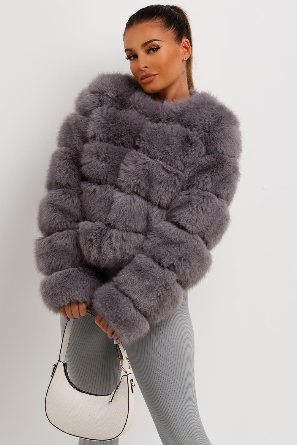 Faux Fur Bubble Coat Grey