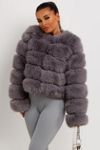 Faux Fur Bubble Coat Grey