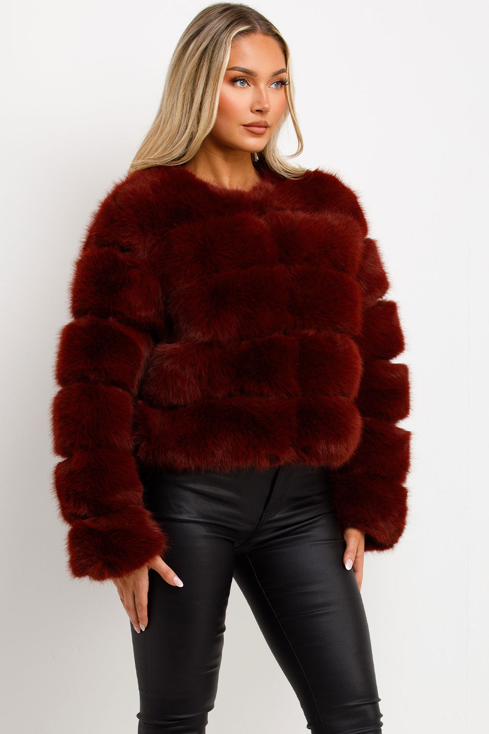 Faux Fur Bubble Coat Burgundy