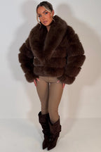 Faux Fur Coat With Collar Brown