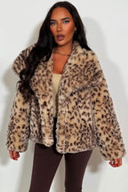 Faux Fur Jacket In Beige Leopard Print