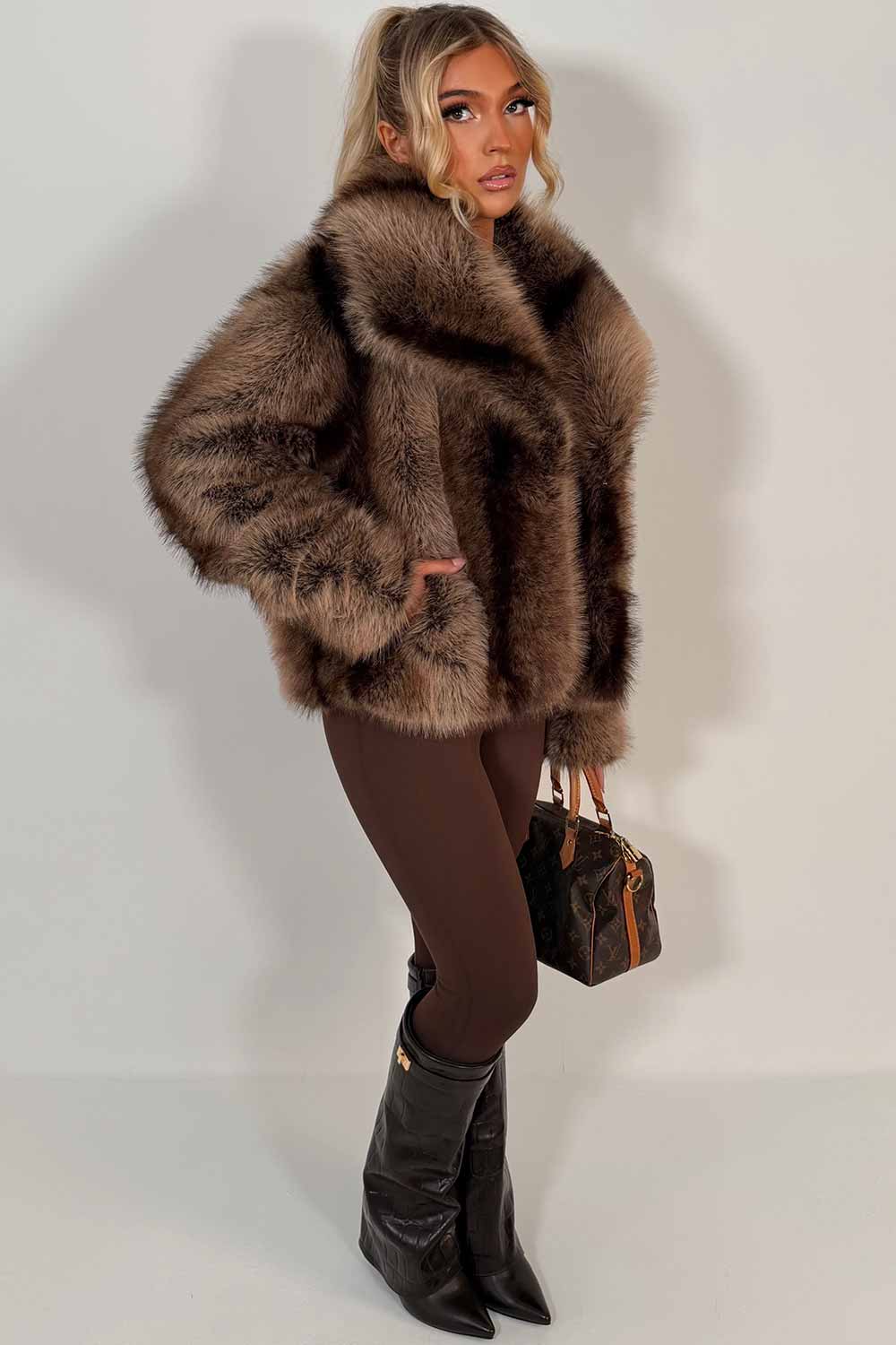 Faux Fur Coat Tan Colourway