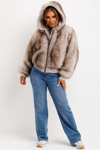 Fur Coat With Hood Beige