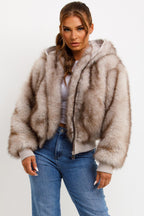 Fur Coat With Hood Beige
