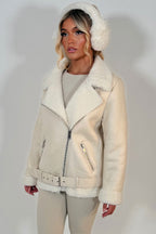 Aviator Jacket With Shearling Detail Beige