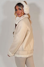 Aviator Jacket With Shearling Detail Beige