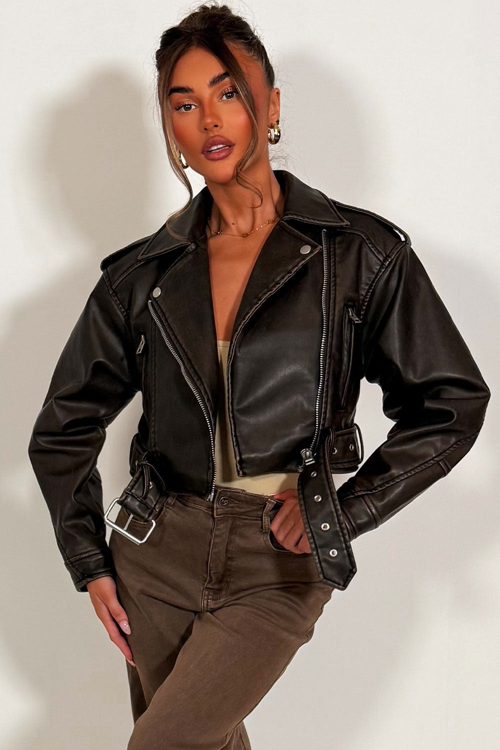 Brown Faux Leather Jacket