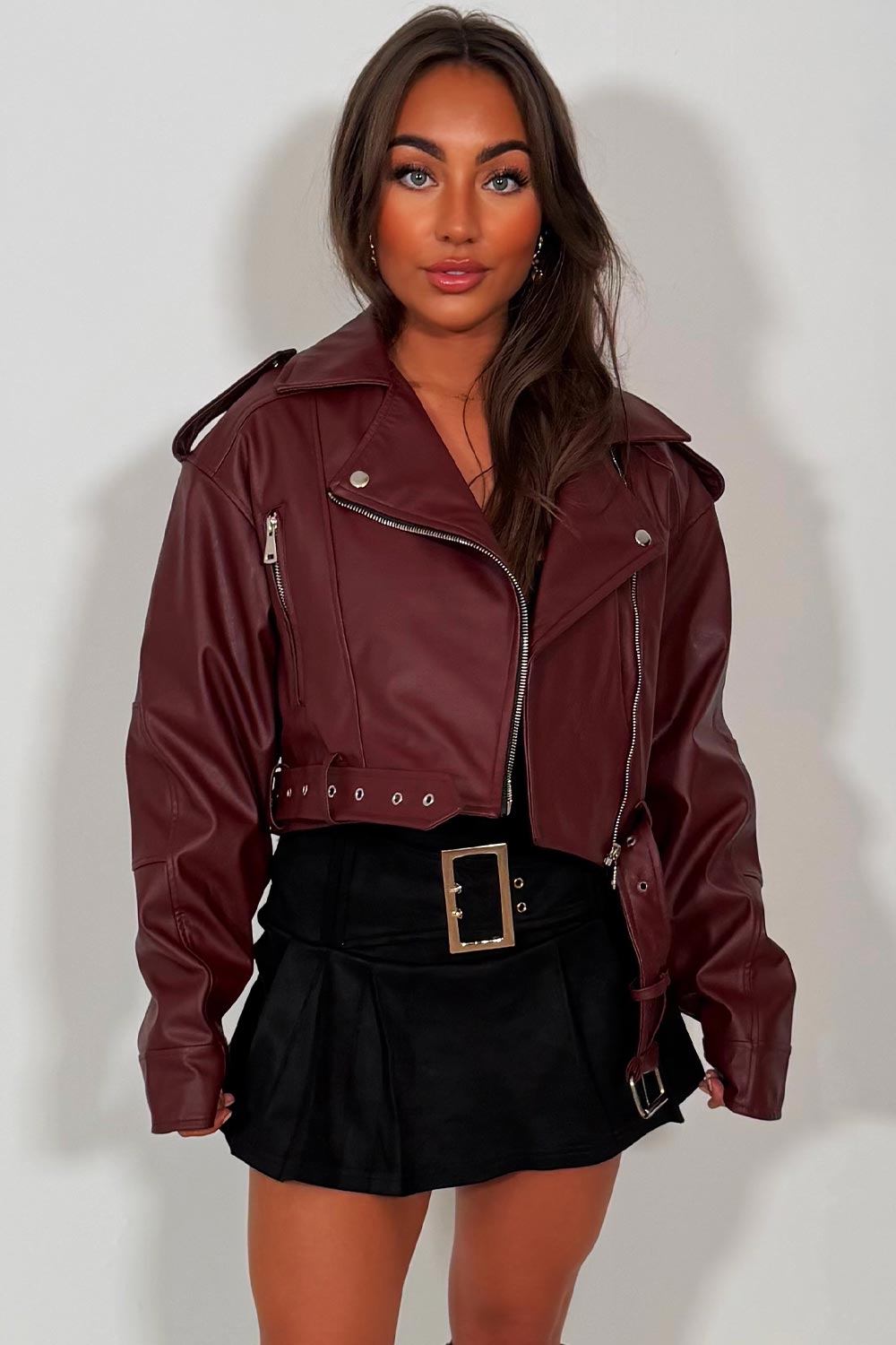 Faux Leather Jacket Burgundy
