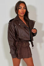 Faux Leather Jacket Brown