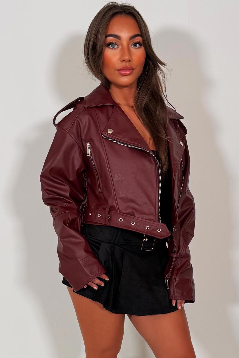 Faux Leather Jacket Burgundy