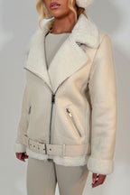 Aviator Jacket With Shearling Detail Beige