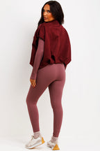 Faux Suede Crop Gilet With Tabs Burgundy