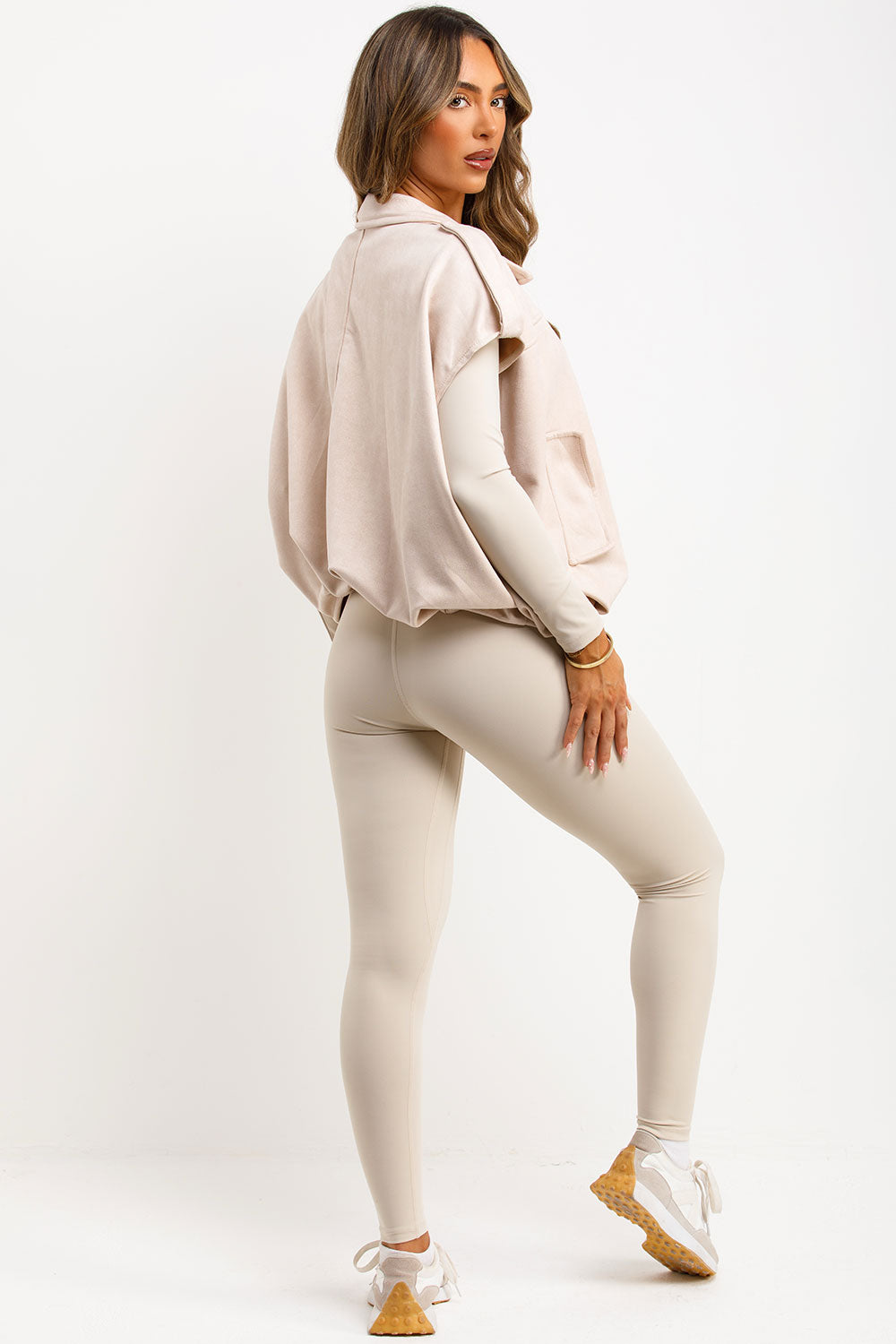 Faux Suede Crop Gilet With Tabs Beige