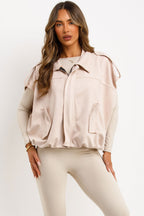 Faux Suede Crop Gilet With Tabs Beige