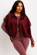 Faux Suede Crop Gilet With Tabs Burgundy
