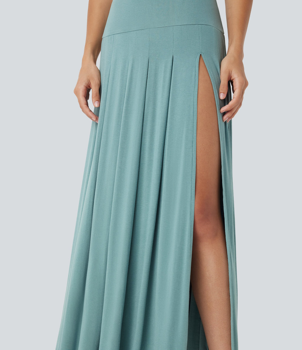 High Waisted Draped 2-in-1 Maxi Casual Skirt