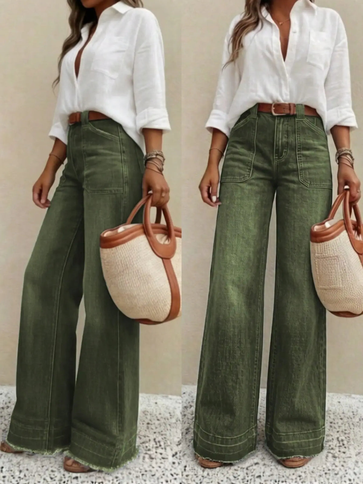 Women's Elastic Jeans, Vintage Washed Wide Leg, High Waist Slimming, Casual Daily Wear, No Belt Included, Loose-Fitting, All Seasons