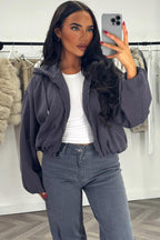 Hooded Jacket With Elastic Hem Charcoal