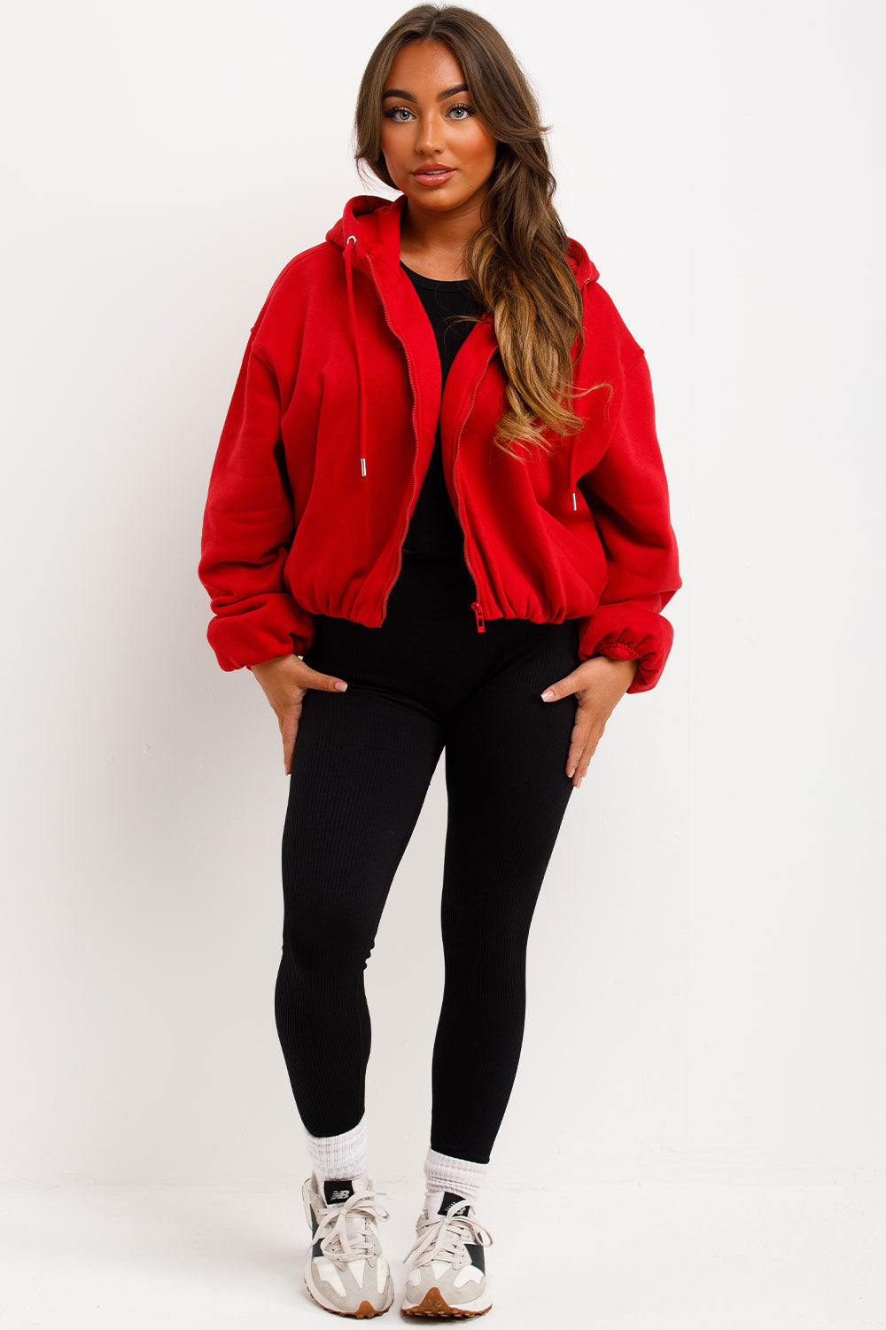 Hooded Jacket With Elastic Hem Red