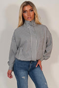 Checked Jacket With Drawstring Hem Black & White