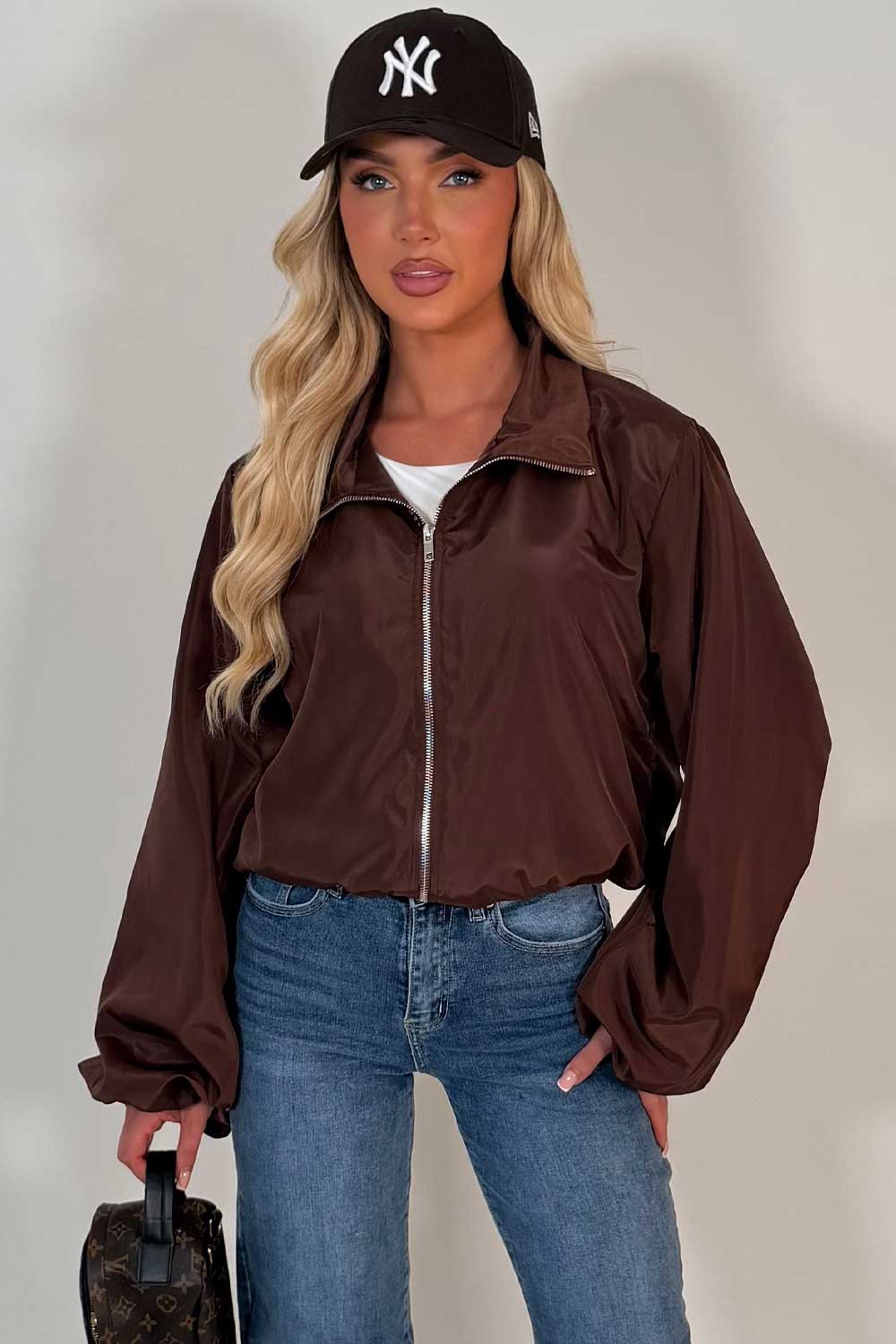 Brown Festival Jacket Funnel Neck Windbreaker