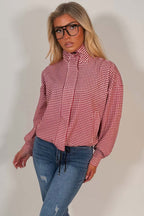 Red Checked Jacket With Drawstring Hem