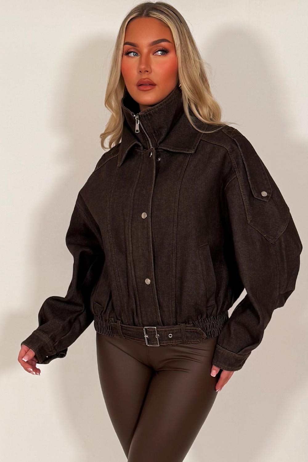 Denim Bomber Jacket Brown