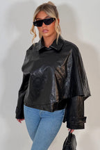 Black Faux Leather Jacket With Scarf Detail