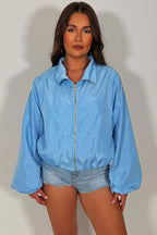 Festival Jacket Funnel Neck Windbreaker Sky Blue
