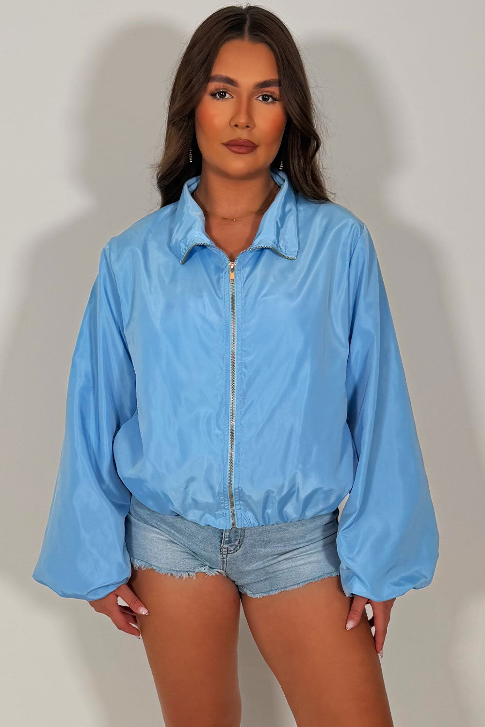 Festival Jacket Funnel Neck Windbreaker Sky Blue