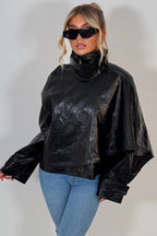 Black Faux Leather Jacket With Scarf Detail