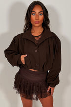 Bomber jacket With Funnel Neck Brown
