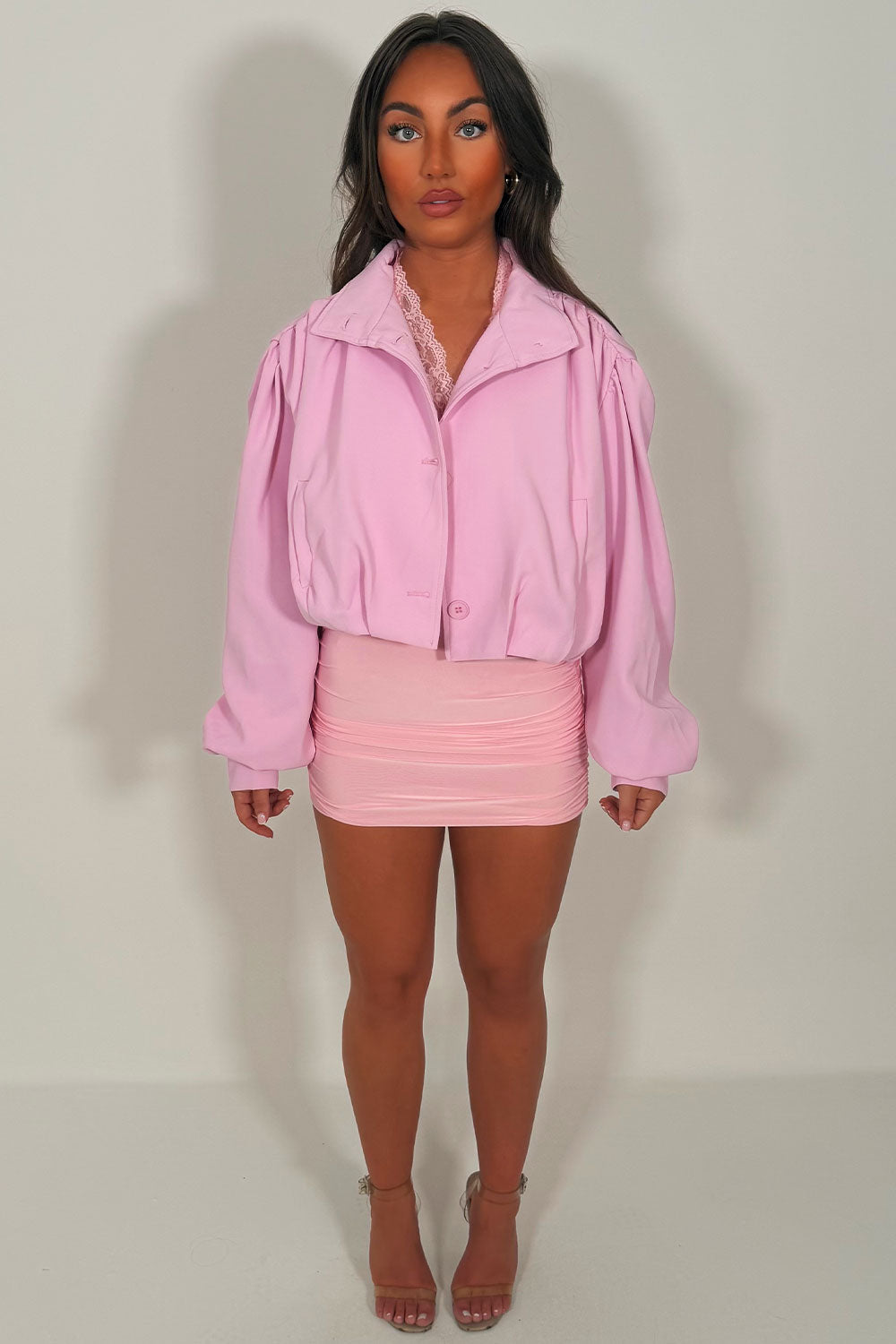Bomber jacket With Funnel Neck Pink