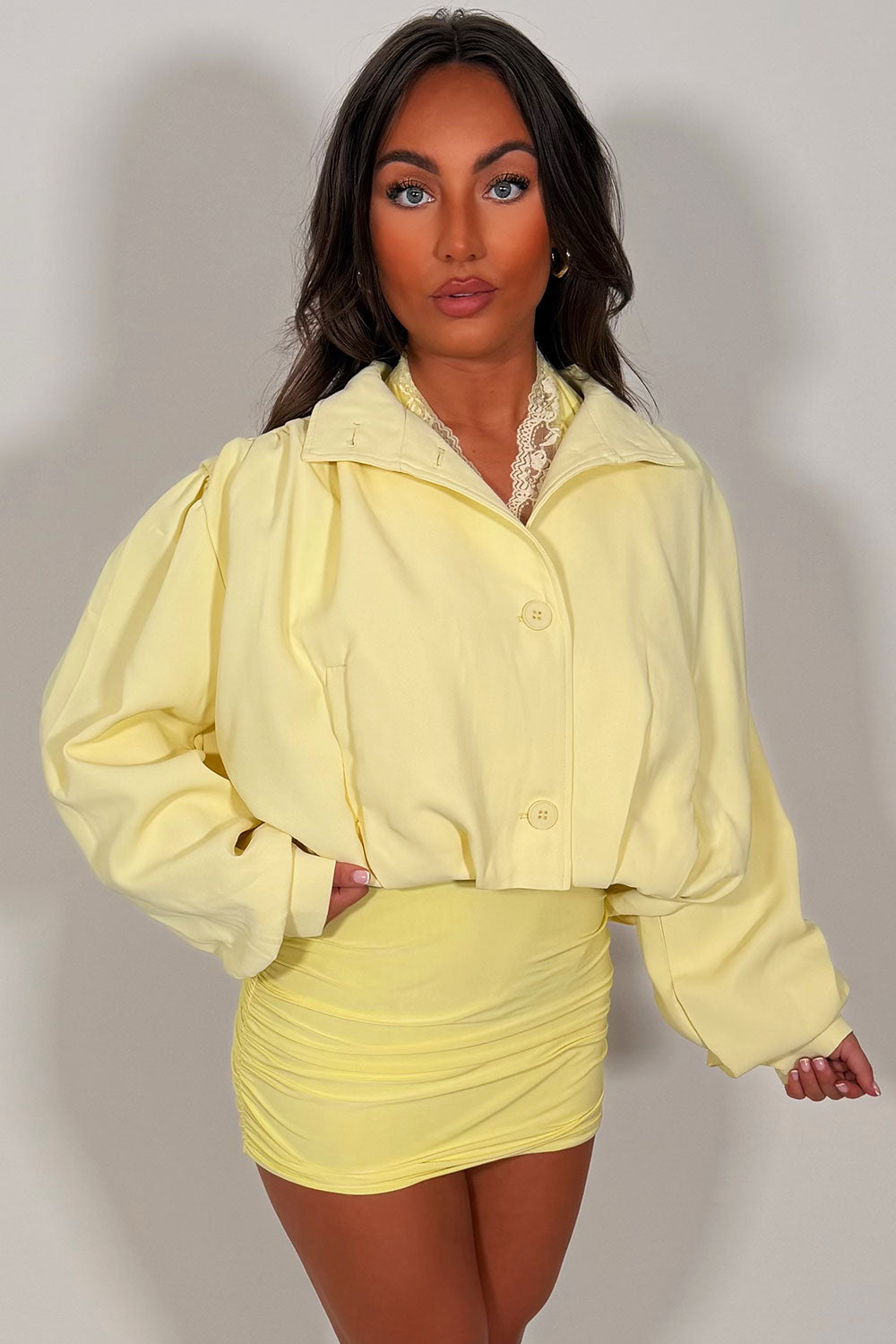 Bomber jacket With Funnel Neck Yellow