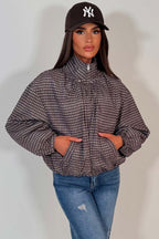 Check Jacket With Funnel Neck